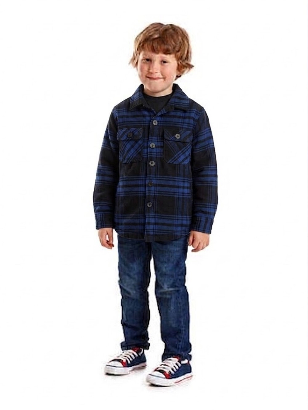 22Fresh Youth Small Blue Black Plaid Quilted Lined Shacket Jacket Fleece